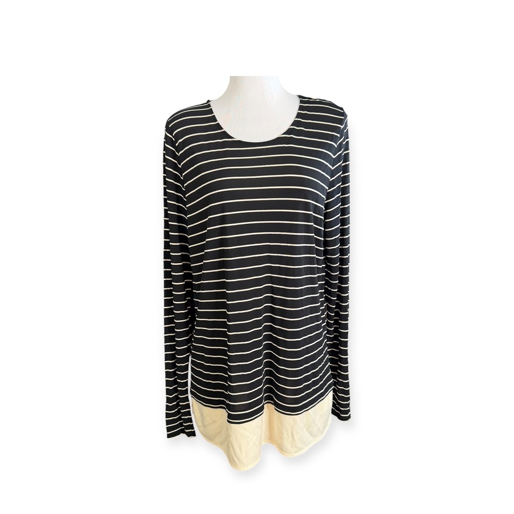 Lauren Ralph Lauren Striped Long Sleeve Top Cream Hem Women's XL‎